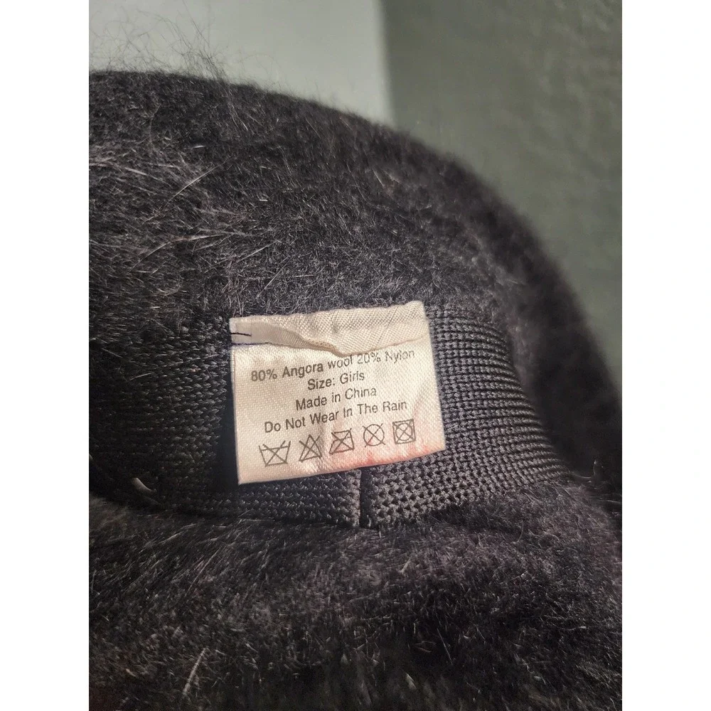 Girls Angora Wool Blend Bucket Hat Fuzzy Winter Cap Charcoal Black Size Girls